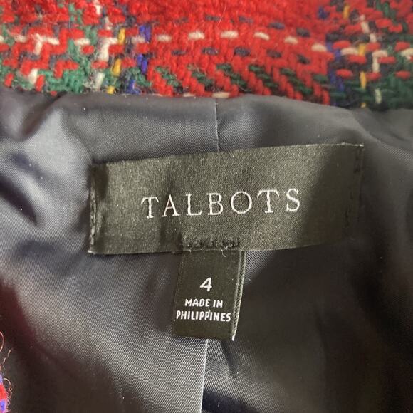 Talbots Blazer Red Tartan Plaid Wool Holiday Jacket Party office career Size 4 - Picture 9 of 16